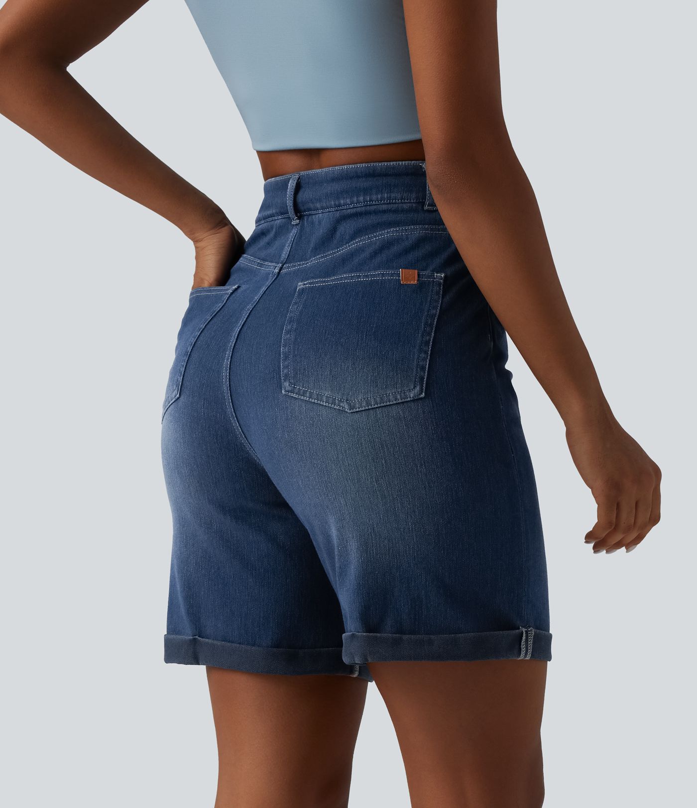Halara Flex™ High Waisted Tummy Control Rolled Hem Skinny Casual Denim Shorts with Pockets