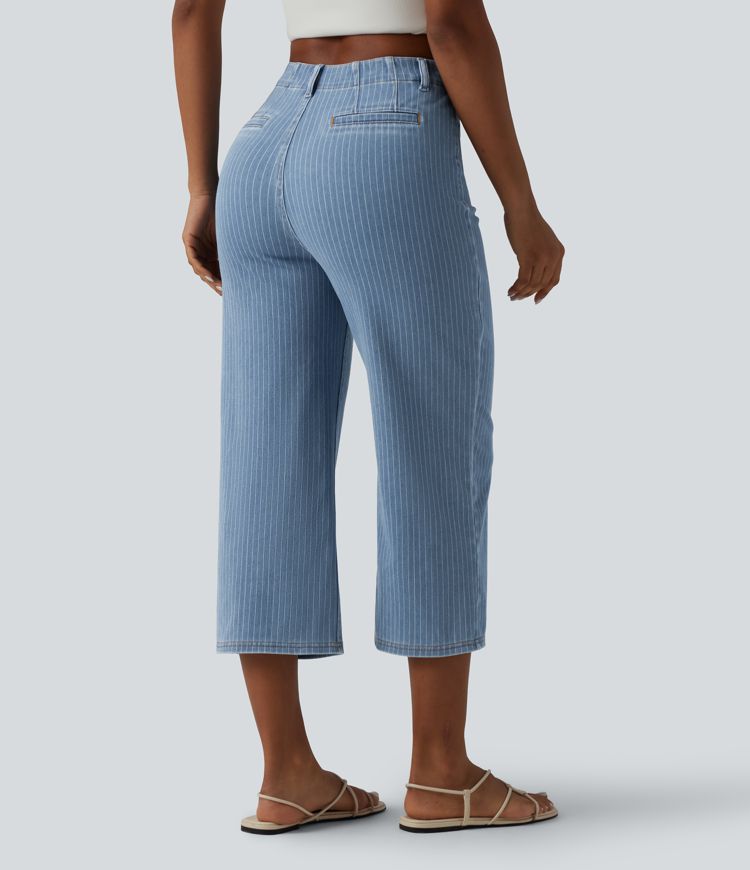 Halara Flex™ High Waisted Stripes Cropped Straight Leg Casual Jeans with Pockets