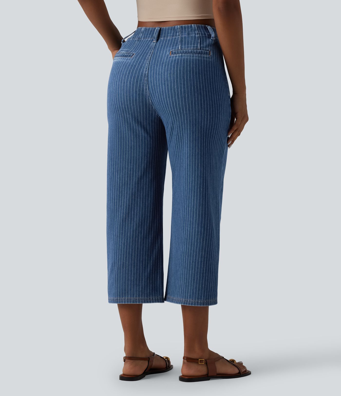 Halara Flex™ High Waisted Stripes Cropped Straight Leg Casual Jeans with Pockets