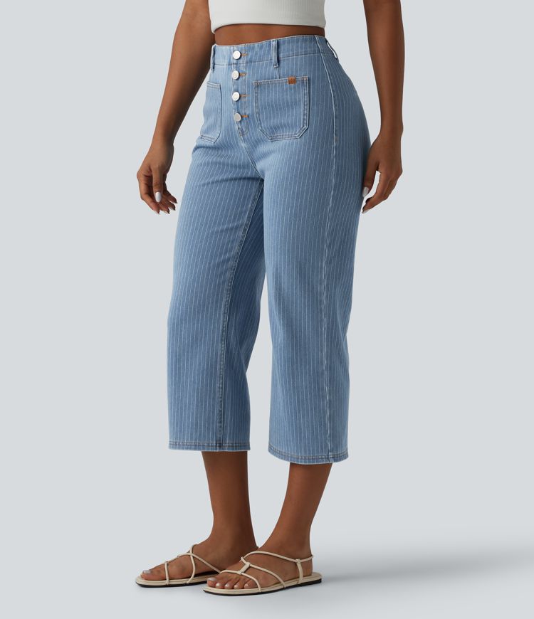 Halara Flex™ High Waisted Stripes Cropped Straight Leg Casual Jeans with Pockets