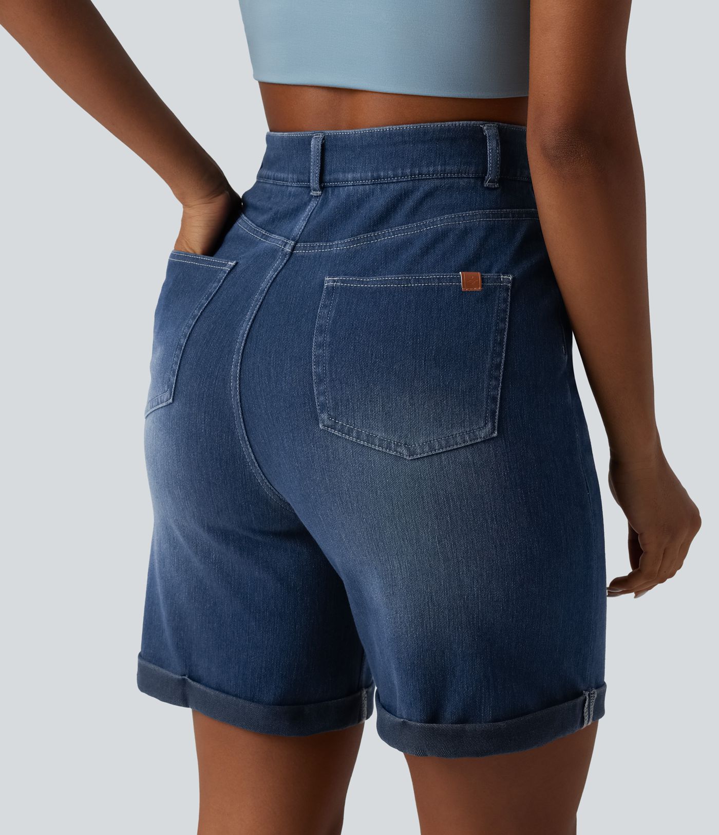 Halara Flex™ High Waisted Tummy Control Rolled Hem Skinny Casual Denim Shorts with Pockets