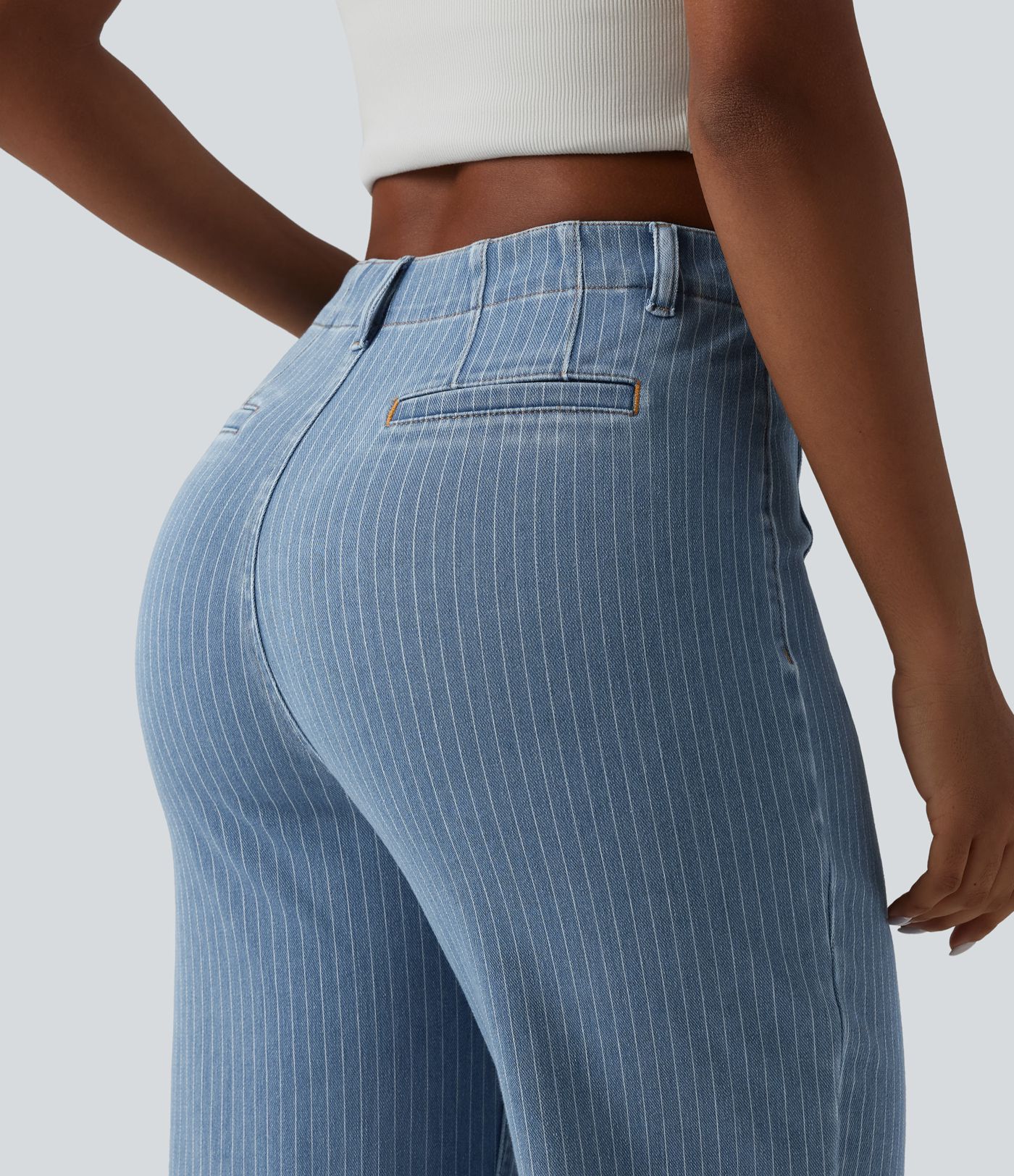 Halara Flex™ High Waisted Stripes Cropped Straight Leg Casual Jeans with Pockets