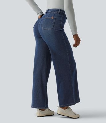 Halara Flex™ Curvy High Waisted Tummy Control Wide Leg Casual Jeans with Pockets