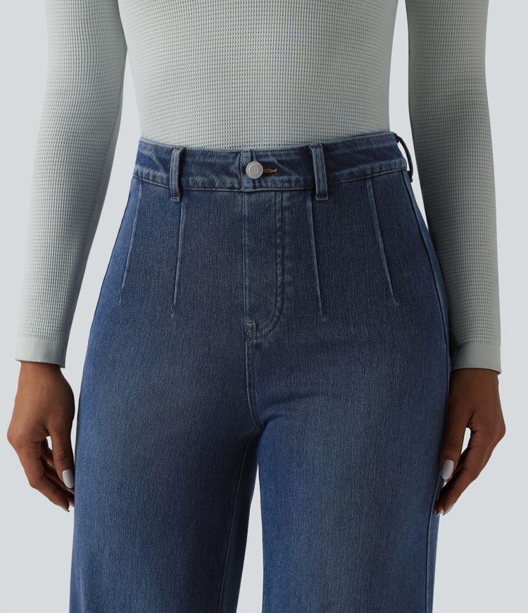 Halara Flex™ Curvy High Waisted Tummy Control Wide Leg Casual Jeans with Pockets