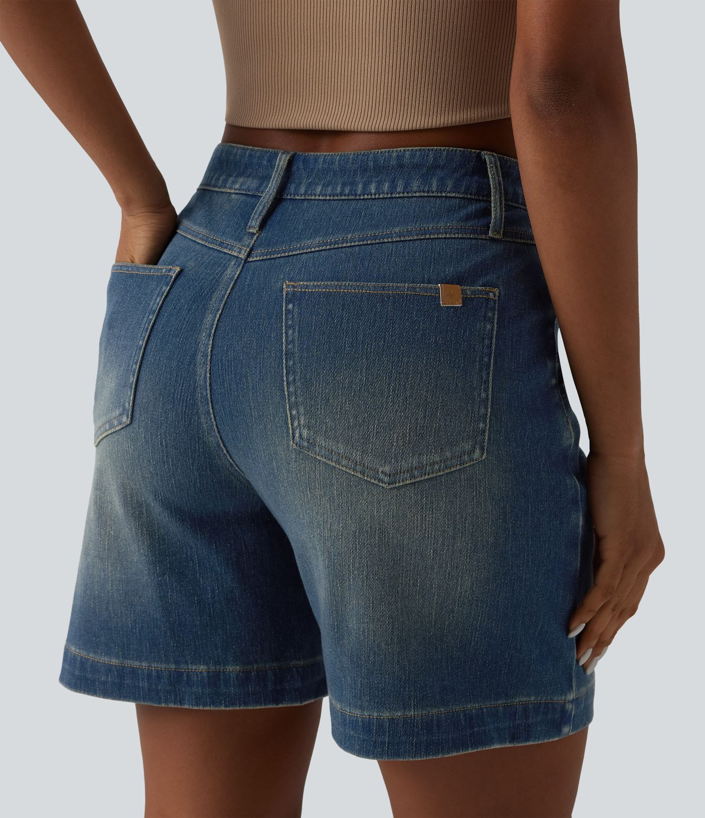 Halara Flex™ Mid Rise Rolled Hem Washed Denim Casual Baggy Shorts with Pockets