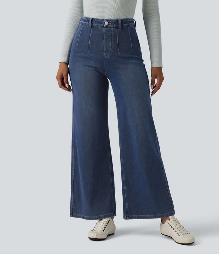Halara Flex™ Curvy High Waisted Tummy Control Wide Leg Casual Jeans with Pockets