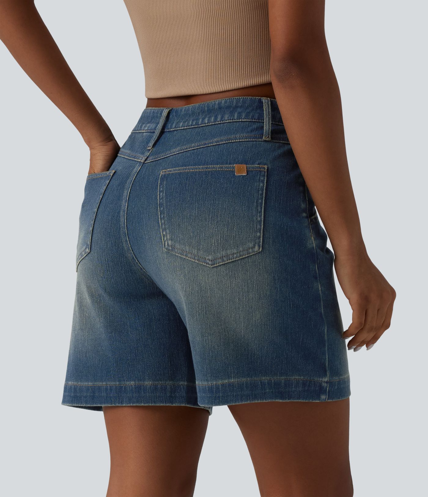 Halara Flex™ Mid Rise Rolled Hem Washed Denim Casual Baggy Shorts with Pockets