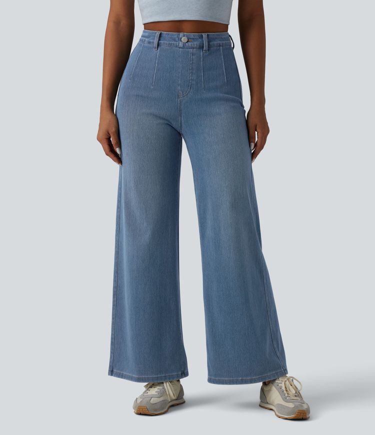 Halara Flex™ Curvy High Waisted Tummy Control Wide Leg Casual Jeans with Pockets