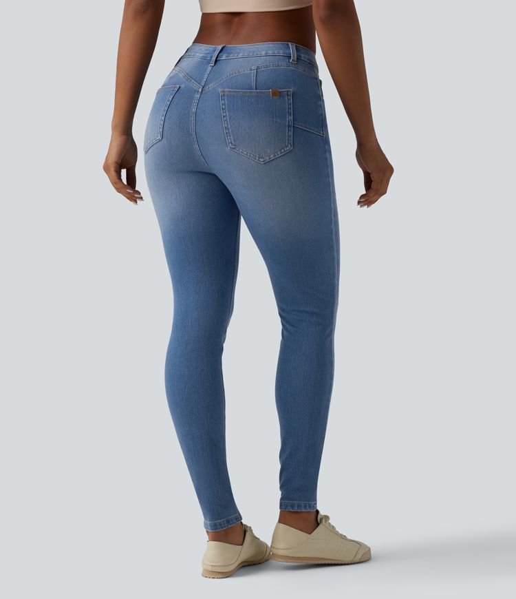 Halara Flex™ Curvy Mid Rise Skinny Casual Jeans with Pockets Halara Flex™ Curvy Mid Rise Skinny Casual Jeans with Pockets
