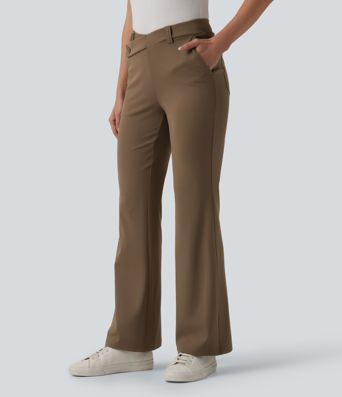 Halara Flex™ DayStretch asimetrične zvonaste radne hlače sa srednjim strukama i džepovima