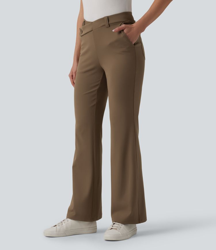 Halara Flex™ DayStretch asimetrične zvonaste radne hlače sa srednjim strukama i džepovima