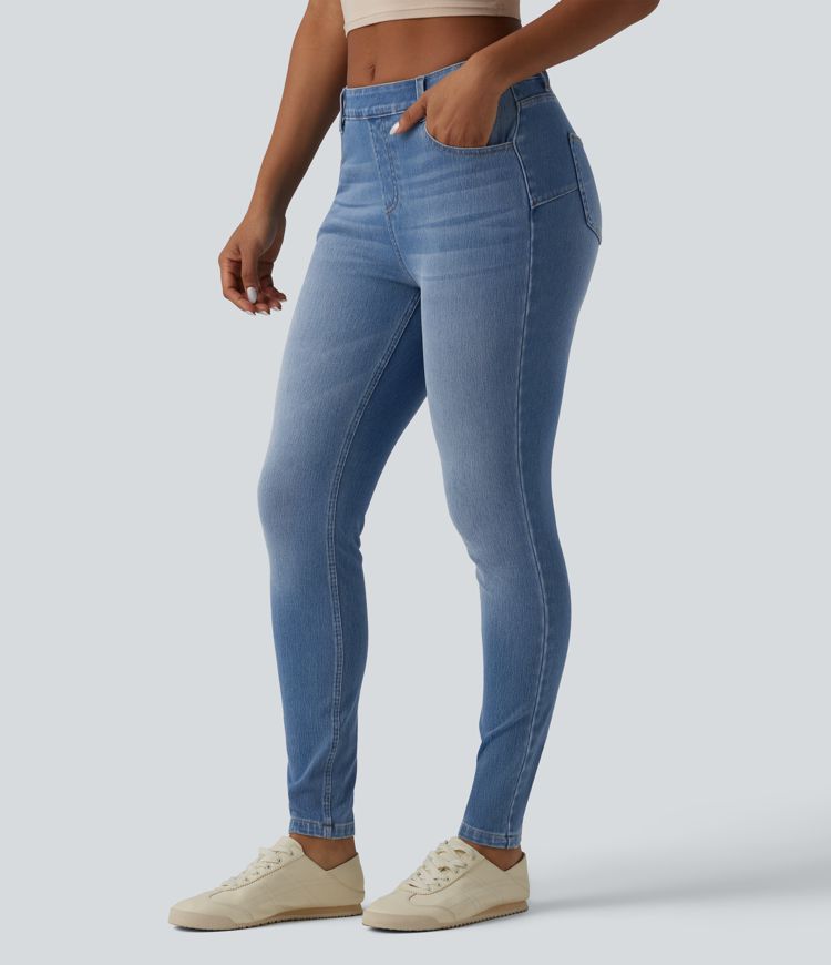 Halara Flex™ Curvy Mid Rise Skinny Casual Jeans with Pockets Halara Flex™ Curvy Mid Rise Skinny Casual Jeans with Pockets