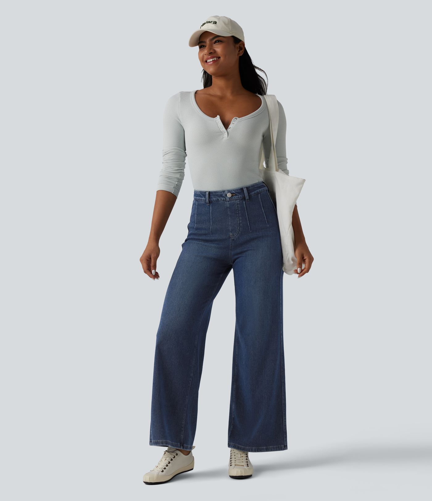 Halara Flex™ Curvy High Waisted Tummy Control Wide Leg Casual Jeans with Pockets