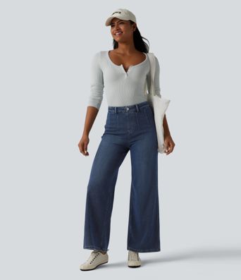 Halara Flex™ Curvy High Waisted Tummy Control Wide Leg Casual Jeans with Pockets