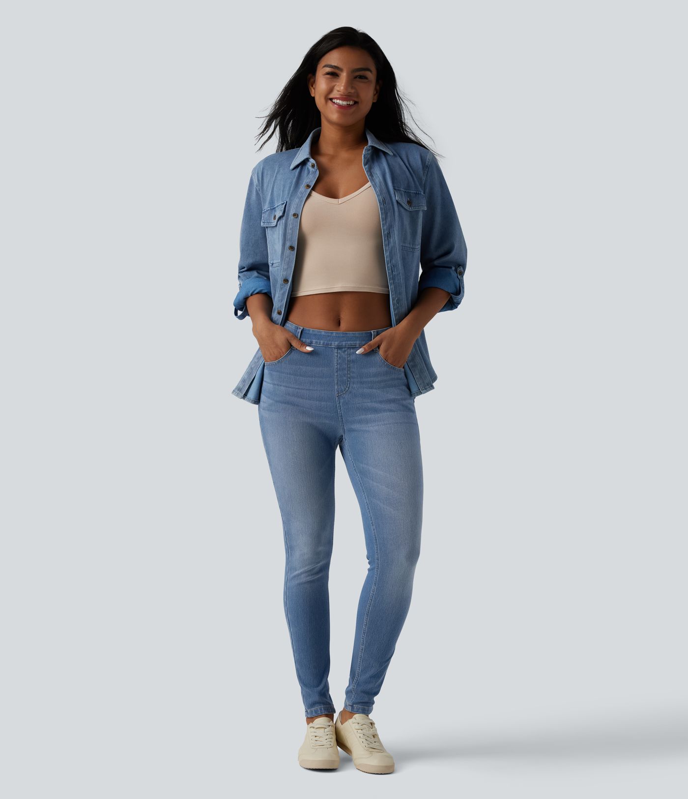 Halara Flex™ Curvy Mid Rise Skinny Casual Jeans with Pockets Halara Flex™ Curvy Mid Rise Skinny Casual Jeans with Pockets