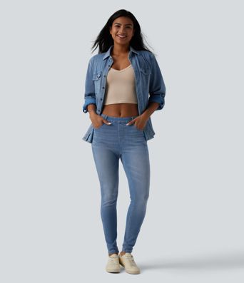 Halara Flex™ Curvy Mid Rise Skinny Casual Jeans with Pockets Halara Flex™ Curvy Mid Rise Skinny Casual Jeans with Pockets