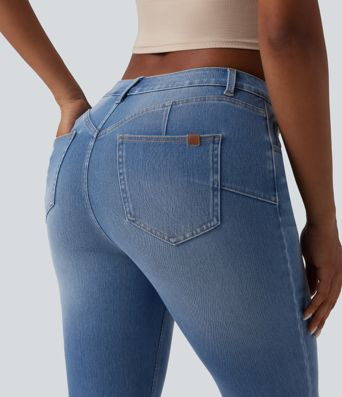 Halara Flex™ Curvy Mid Rise Skinny Casual Jeans with Pockets Halara Flex™ Curvy Mid Rise Skinny Casual Jeans with Pockets