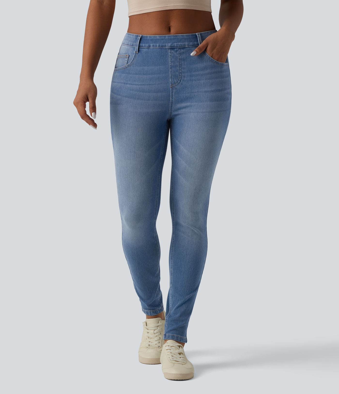 Halara Flex™ Curvy Mid Rise Skinny Casual Jeans with Pockets Halara Flex™ Curvy Mid Rise Skinny Casual Jeans with Pockets