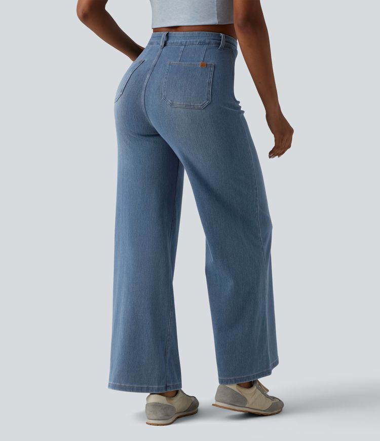 Halara Flex™ Curvy High Waisted Tummy Control Wide Leg Casual Jeans with Pockets