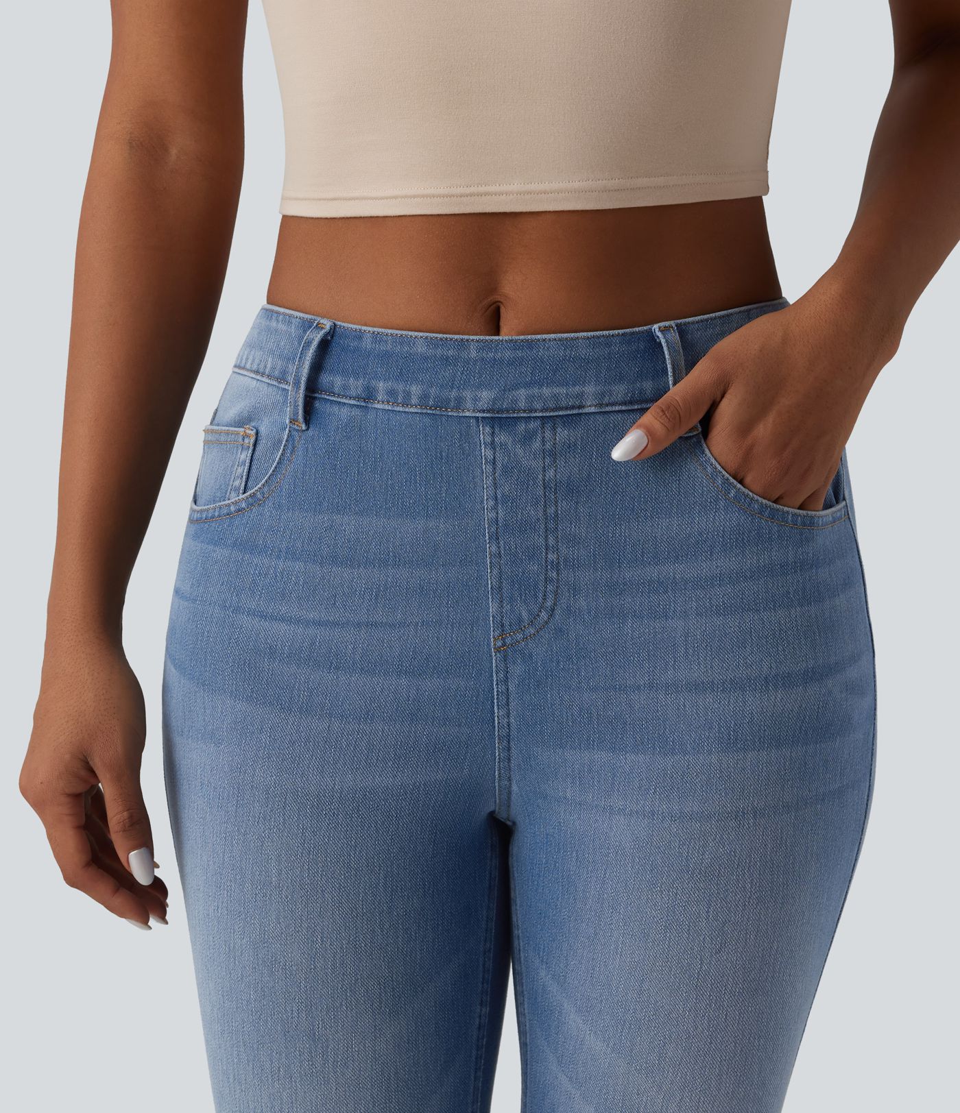 Halara Flex™ Curvy Mid Rise Skinny Casual Jeans with Pockets Halara Flex™ Curvy Mid Rise Skinny Casual Jeans with Pockets