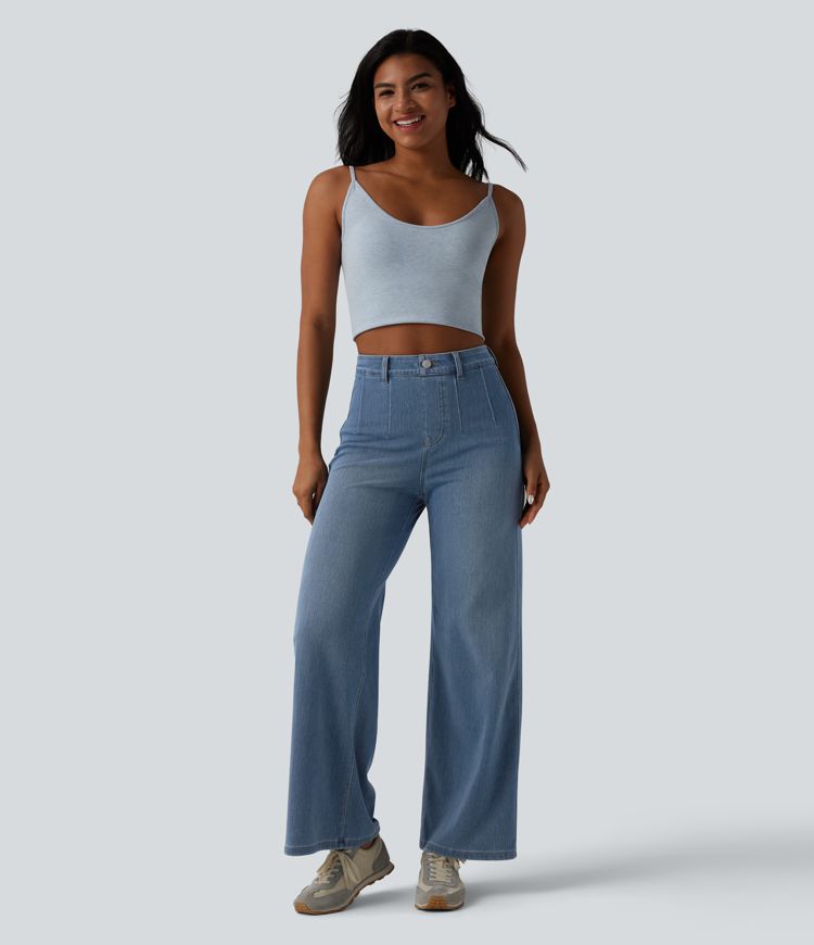 Halara Flex™ Curvy High Waisted Tummy Control Wide Leg Casual Jeans with Pockets