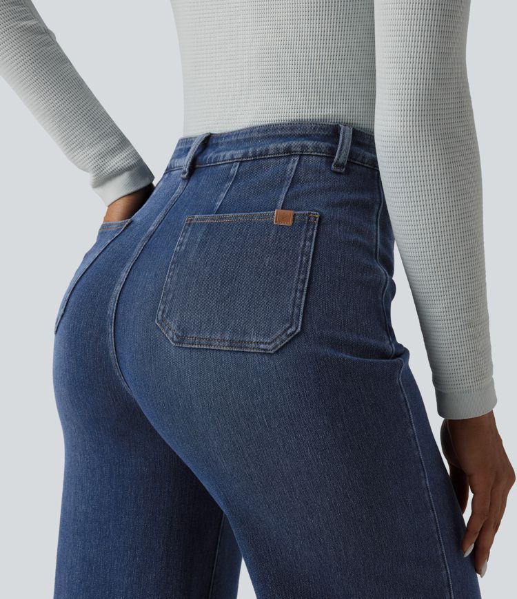 Halara Flex™ Curvy High Waisted Tummy Control Wide Leg Casual Jeans with Pockets