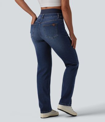 Halara Flex™ Double Waistband High Waisted Tummy Control Slim Casual Jeans with pockets