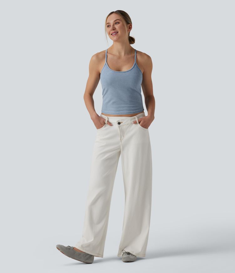 Halara Flex™ U-Neck Built-in Bra Stripes Denim Casual Cami Top