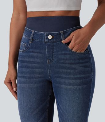 Halara Flex™ Double Waistband High Waisted Tummy Control Slim Casual Jeans with pockets