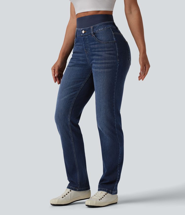 Halara Flex™ Double Waistband High Waisted Tummy Control Slim Casual Jeans with pockets