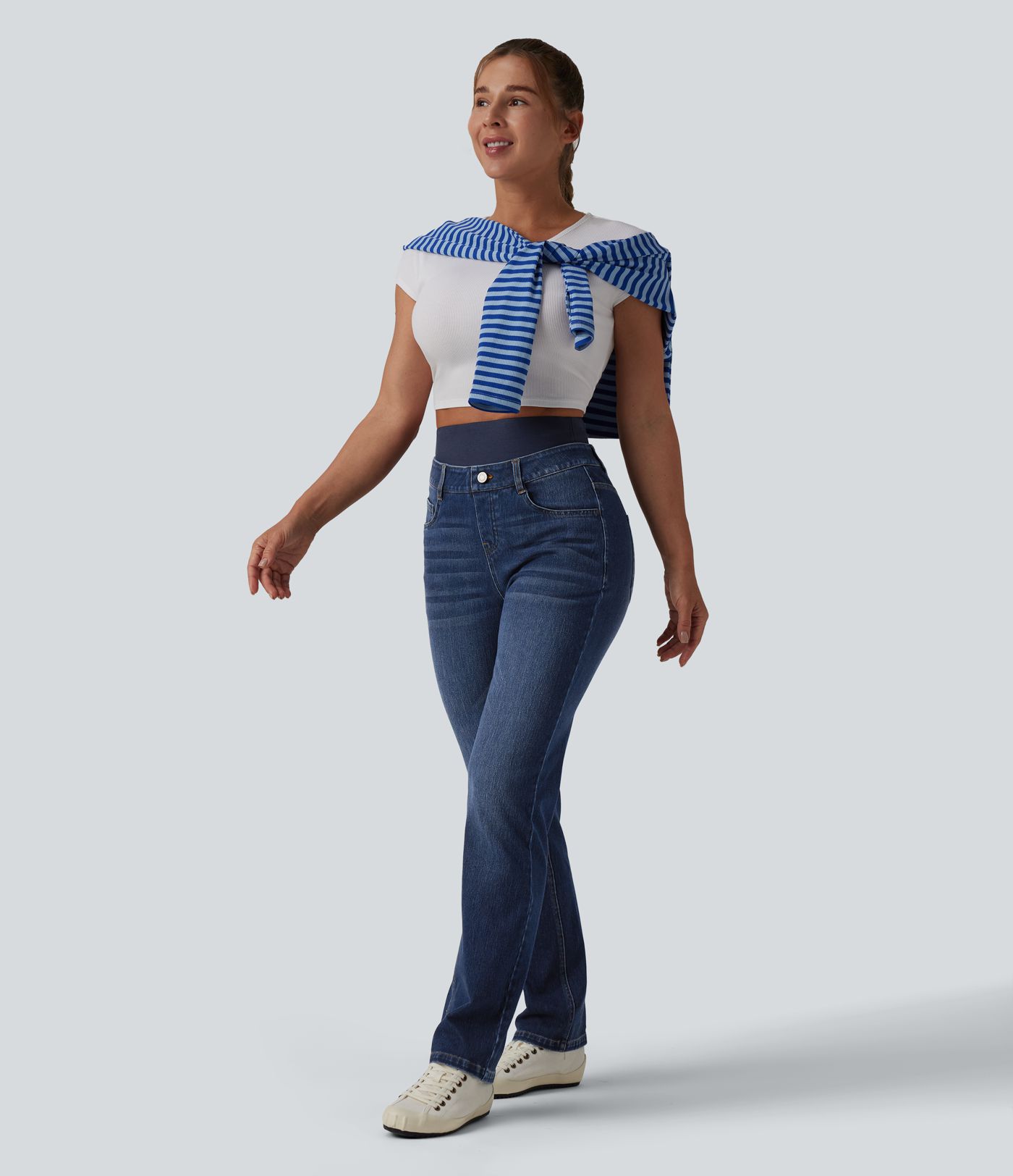 Halara Flex™ Double Waistband High Waisted Tummy Control Slim Casual Jeans with pockets