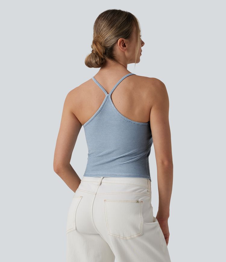 Halara Flex™ U-Neck Built-in Bra Stripes Denim Casual Cami Top
