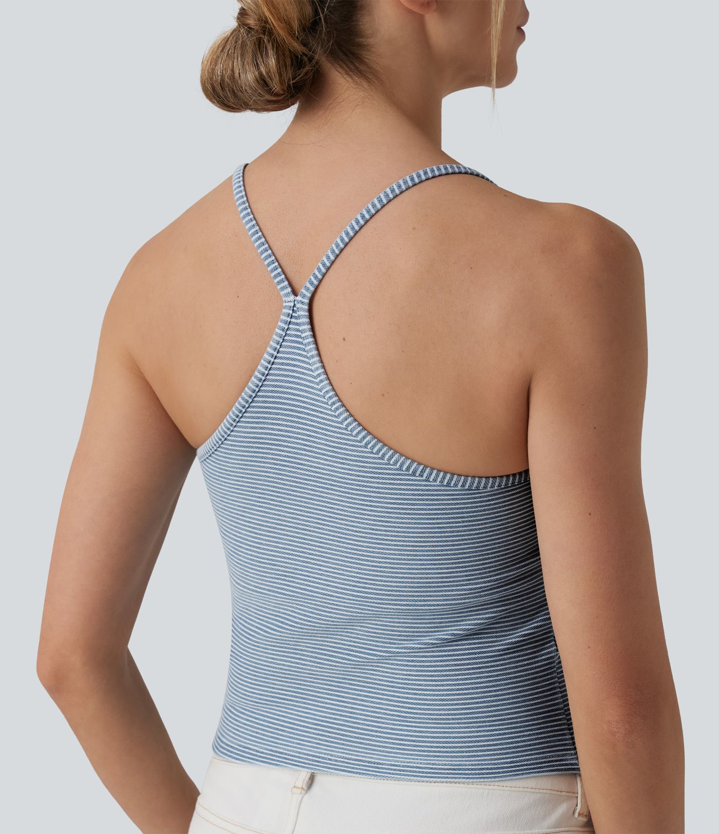 Halara Flex™ U-Neck Built-in Bra Stripes Denim Casual Cami Top