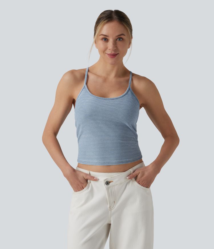 Halara Flex™ U-Neck Built-in Bra Stripes Denim Casual Cami Top