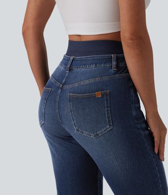 Halara Flex™ Double Waistband High Waisted Tummy Control Slim Casual Jeans with pockets