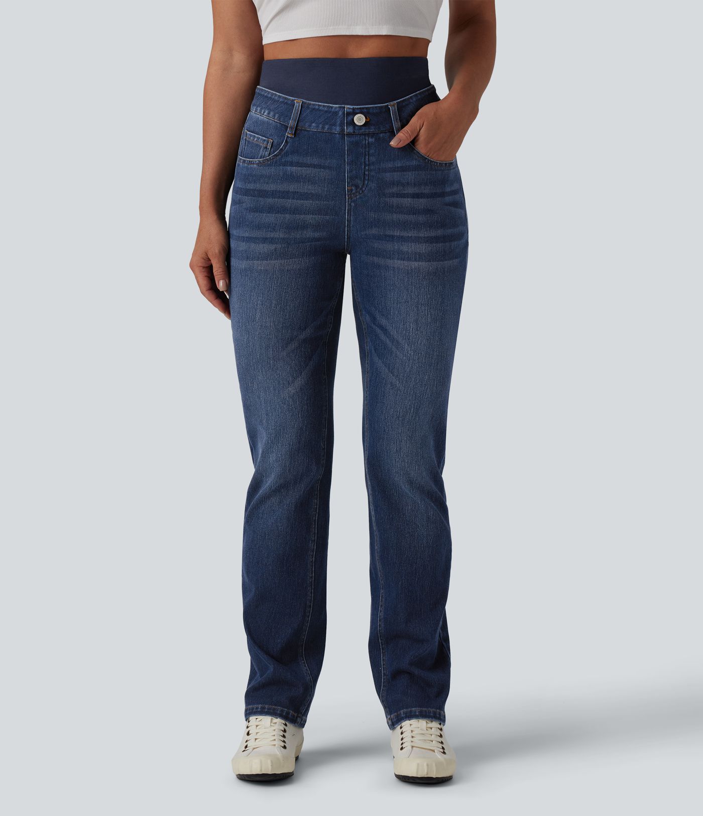 Halara Flex™ Double Waistband High Waisted Tummy Control Slim Casual Jeans with pockets