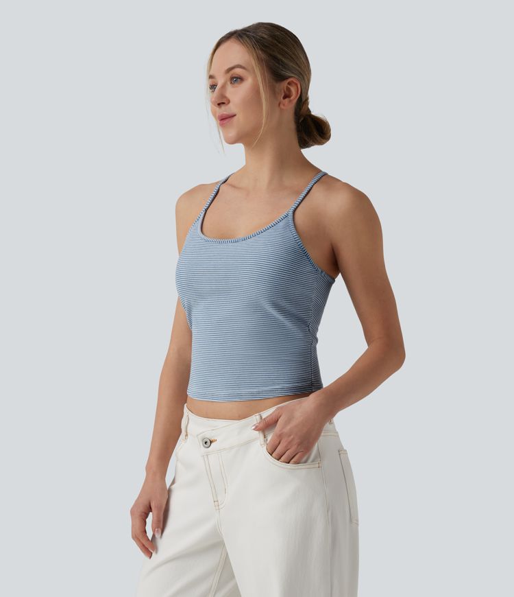 Halara Flex™ U-Neck Built-in Bra Stripes Denim Casual Cami Top