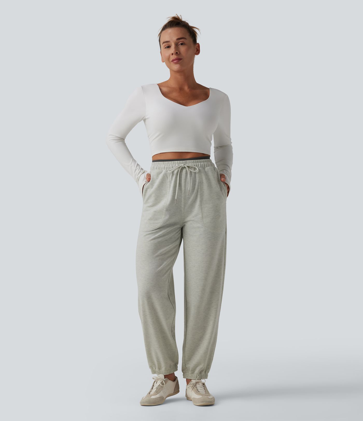 Mid Rise Drawstring Casual Joggers with Pockets