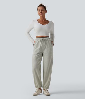 Mid Rise Drawstring Casual Joggers with Pockets