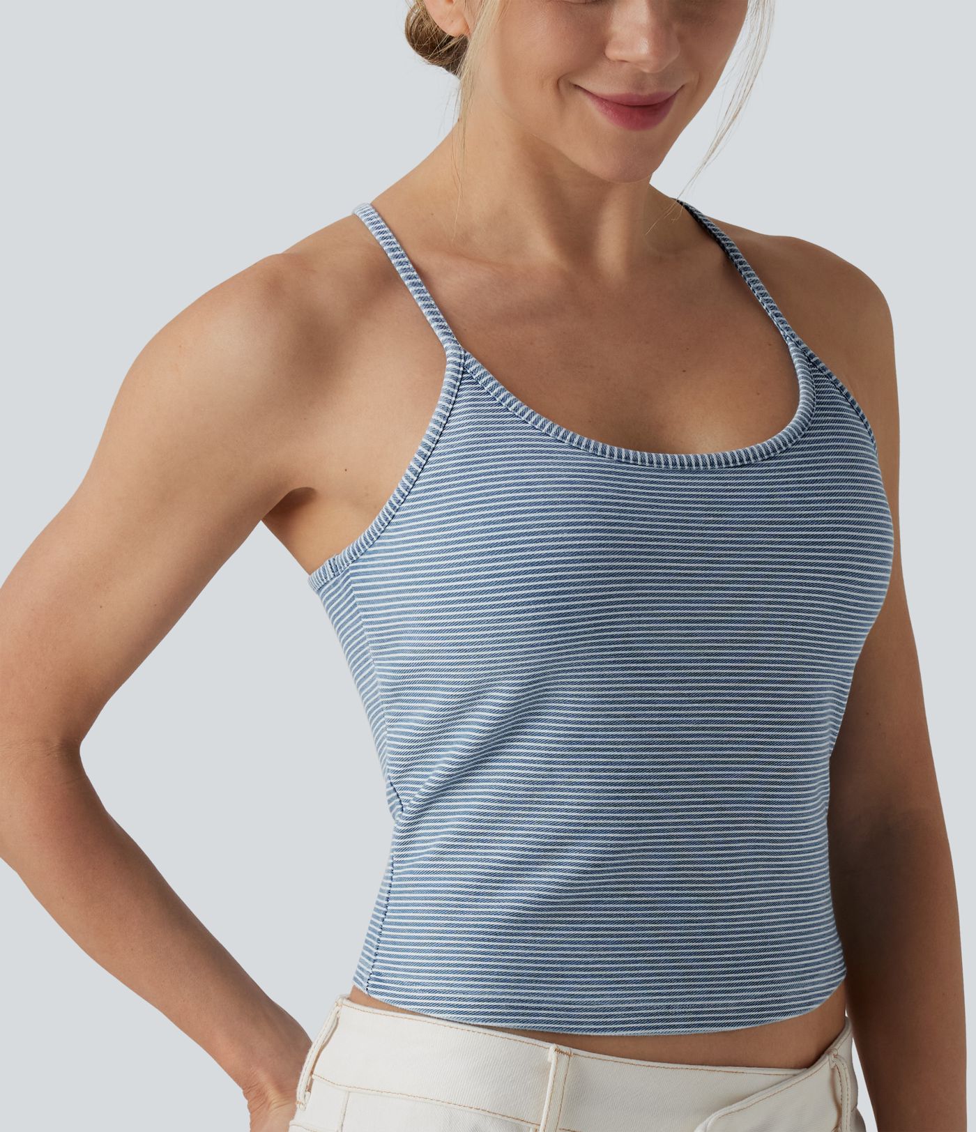 Halara Flex™ U-Neck Built-in Bra Stripes Denim Casual Cami Top
