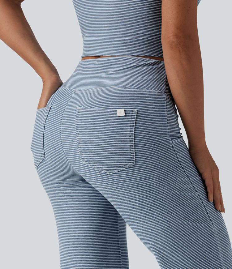 Halara Flex™ Mid Rise Stripes Casual Flare Jeans with Pockets