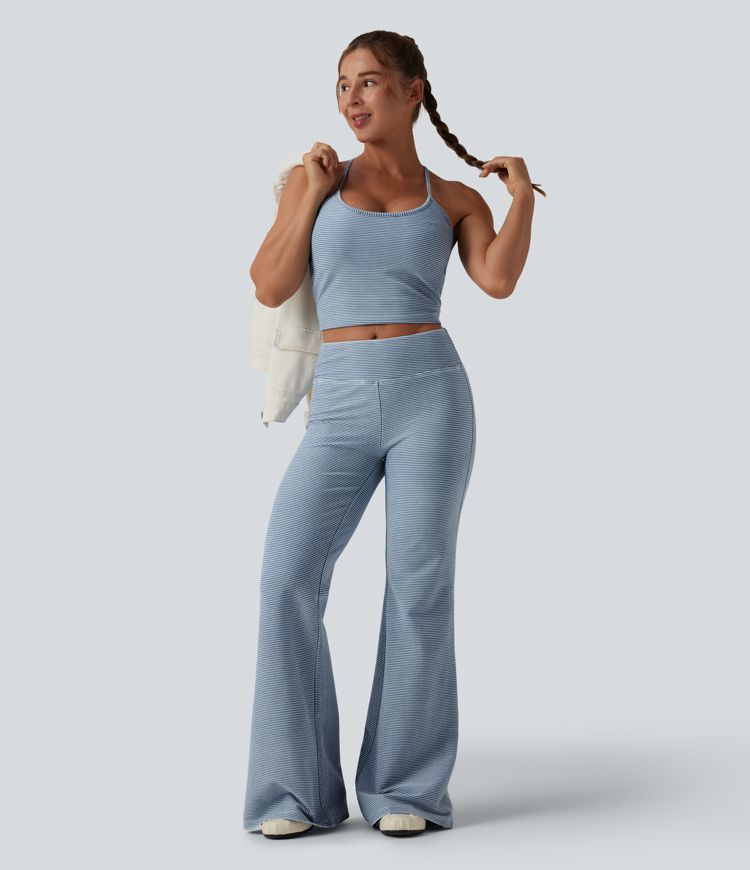 Halara Flex™ Mid Rise Stripes Casual Flare Jeans with Pockets