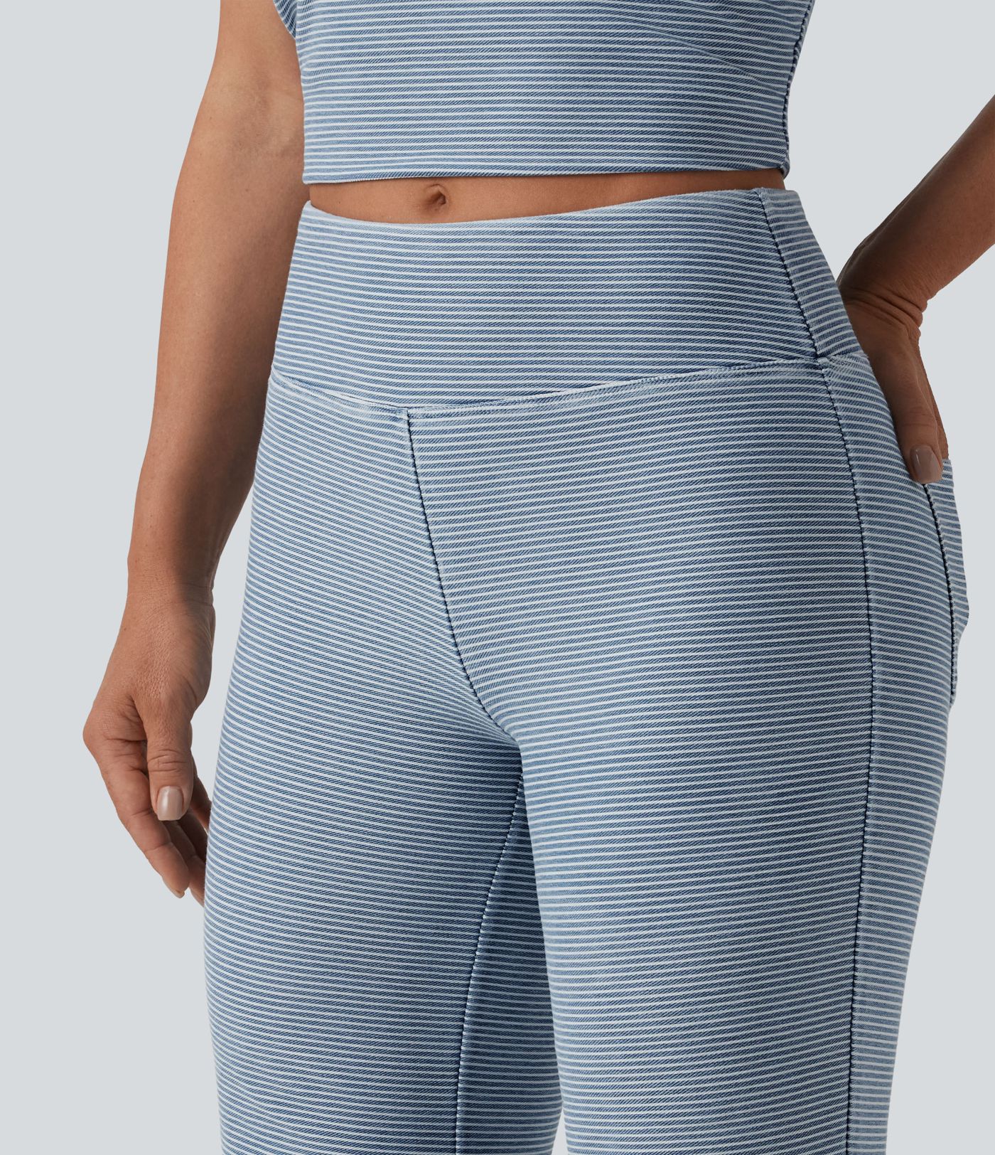 Halara Flex™ Mid Rise Stripes Casual Flare Jeans with Pockets