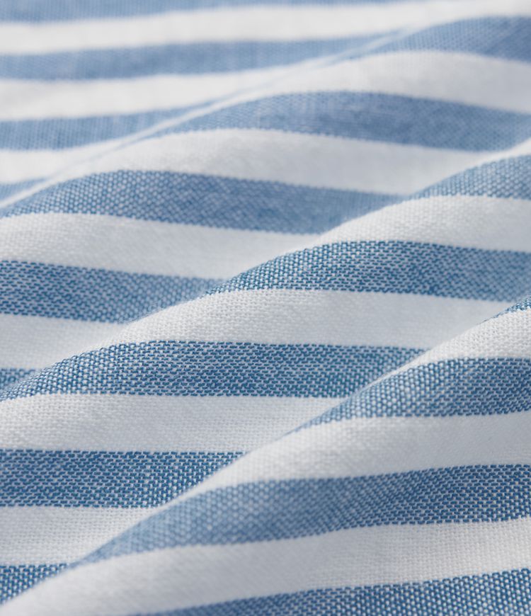 Notched Collar Long Sleeve Stripe Casual Linen-Feel Shirt with Pocket