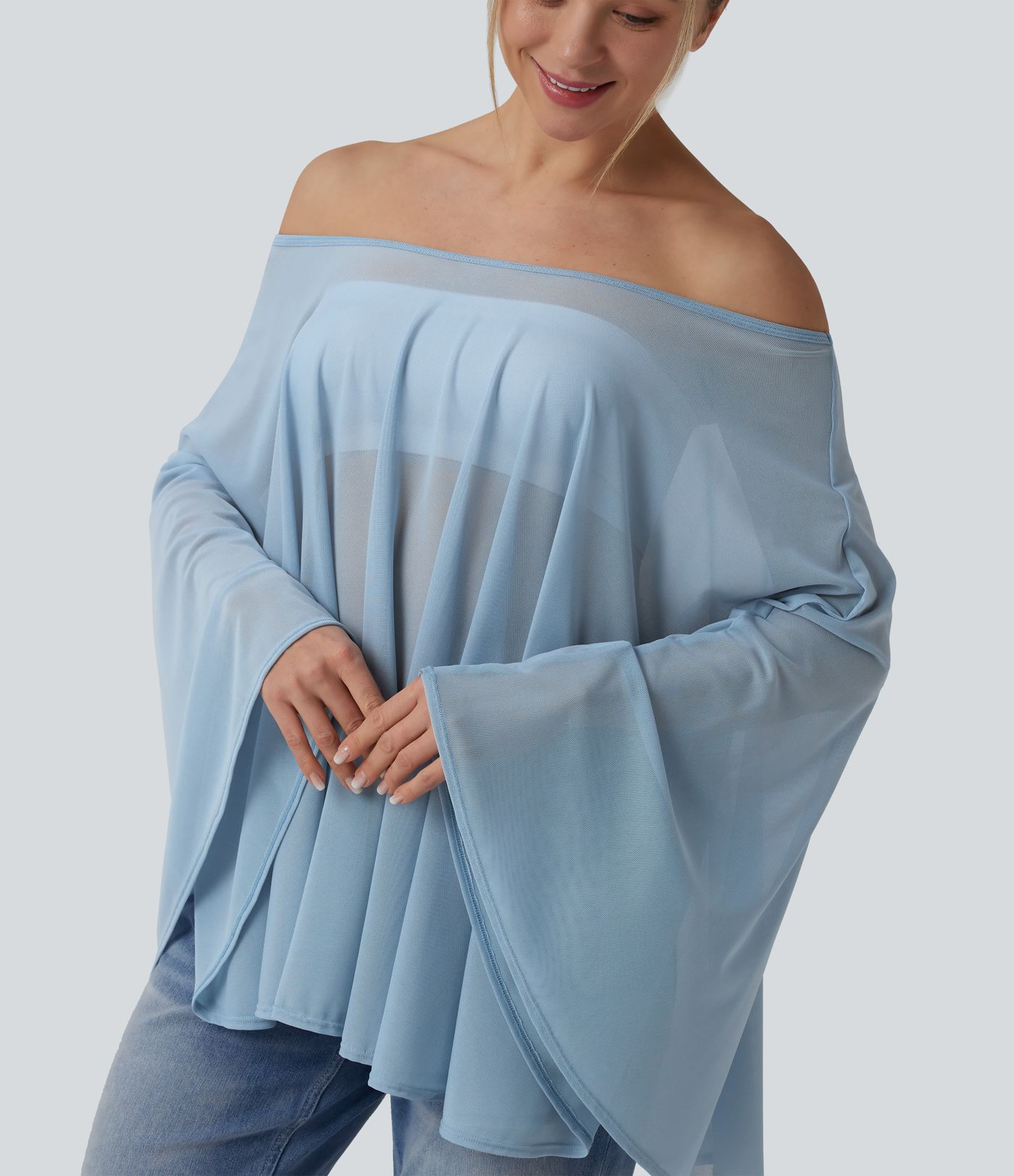 One Shoulder Sheer Mesh Cape Cover Up