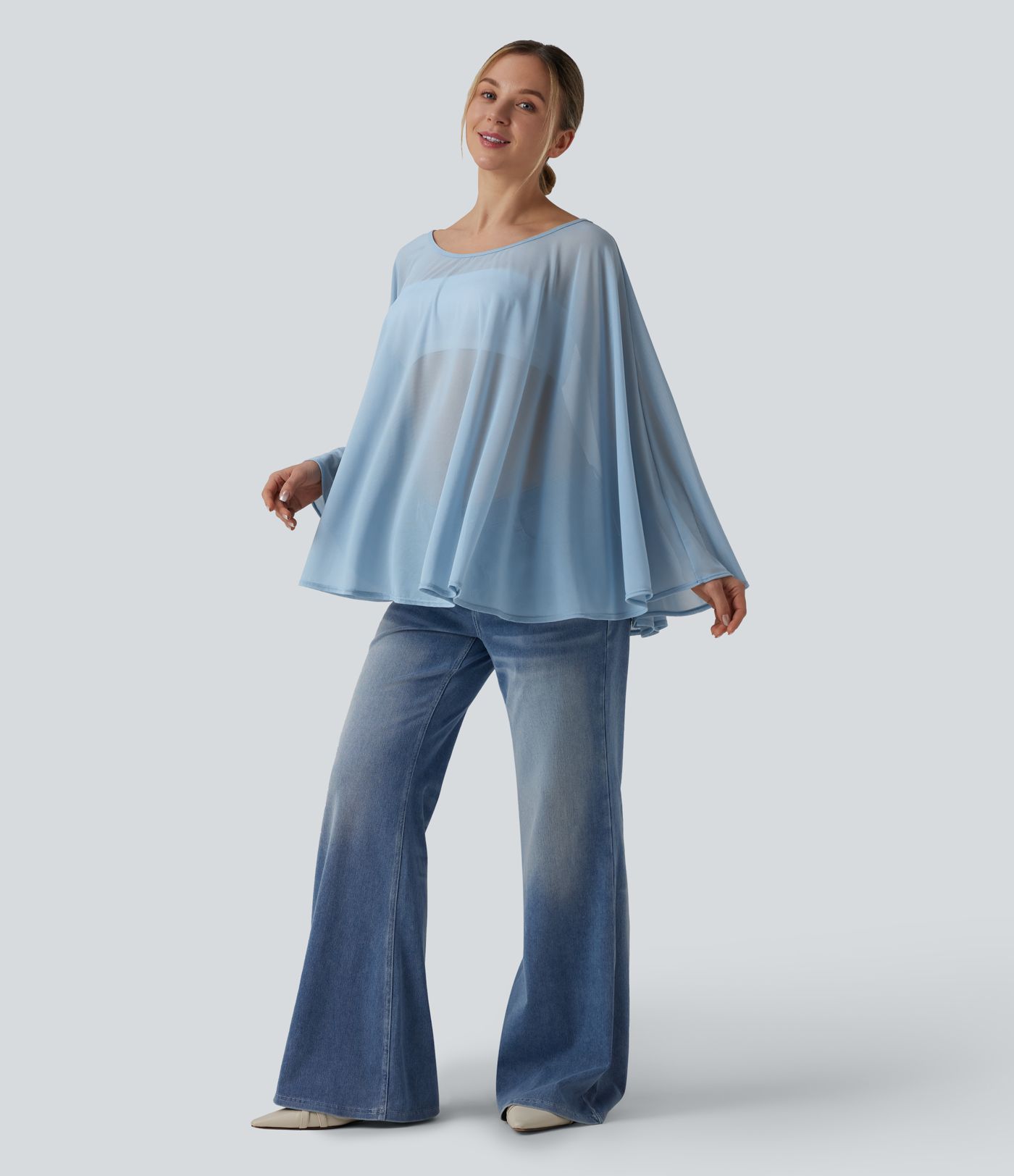 One Shoulder Sheer Mesh Cape Cover Up