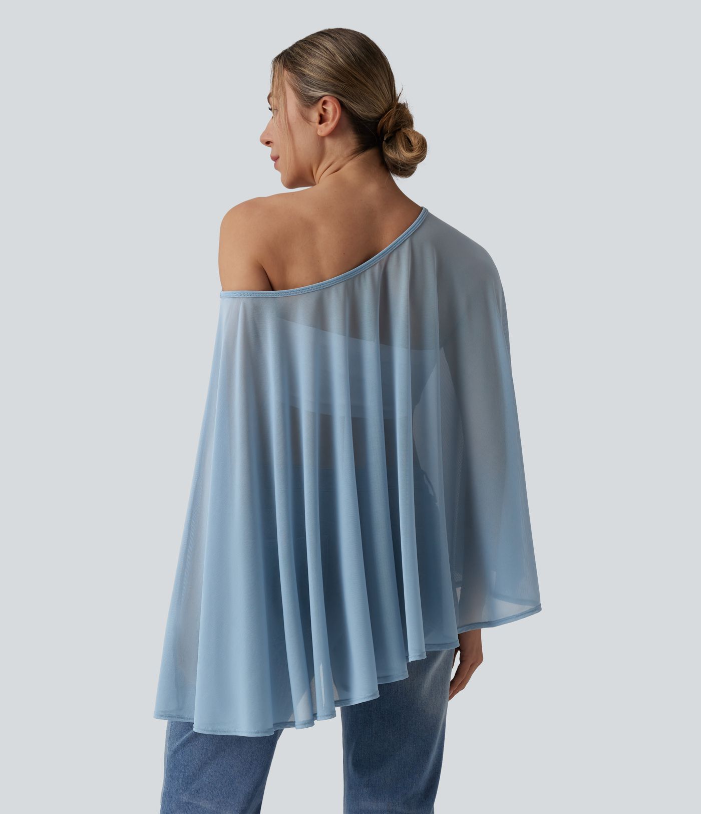 One Shoulder Sheer Mesh Cape Cover Up