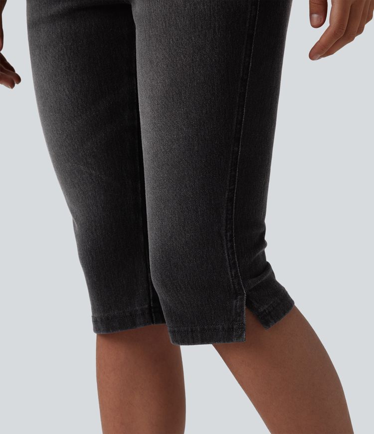 Halara Flex™ jeans casual slim de tiro medio con abertura en el bajo, estilo pedal pushers, con bolsillos