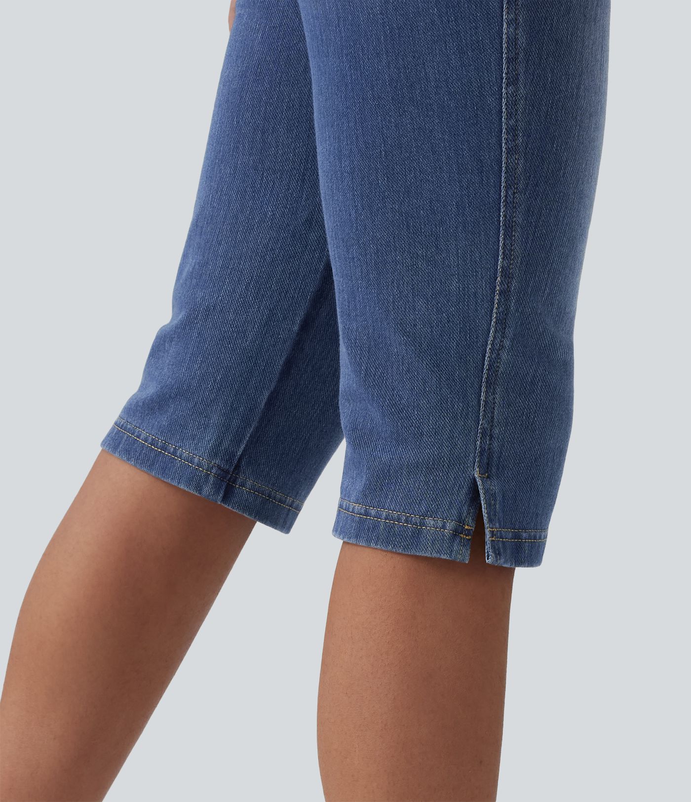 Halara Flex™ Jean pantacourt slim taille mi-haute à ourlet fendu, décontracté, avec poches