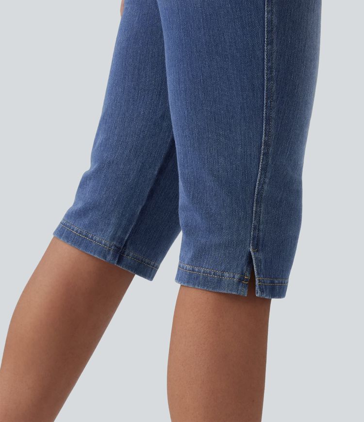 Halara Flex™ Jean pantacourt slim taille mi-haute à ourlet fendu, décontracté, avec poches